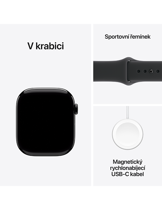 Apple Watch Series 11 GPS + Cellular 42mm klavírně černé hliníkové pouzdro s černým sportovním řemínkem S/M, černá