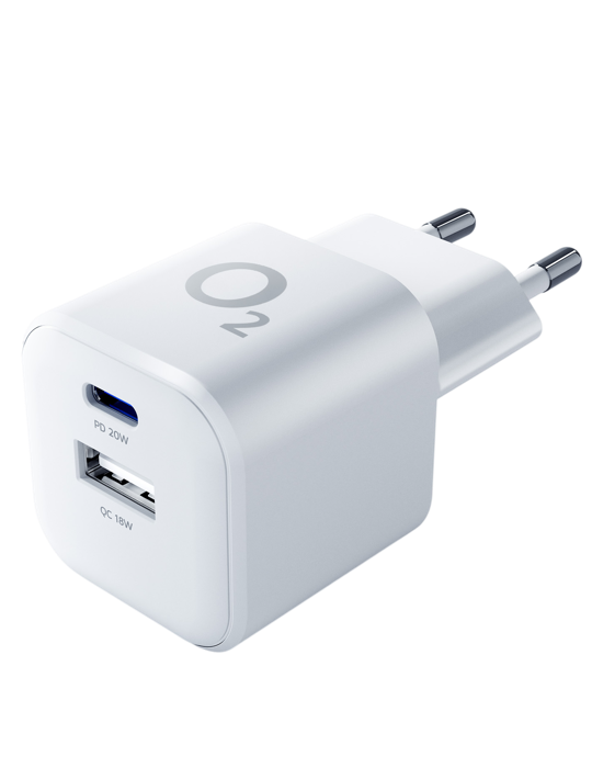 O2 nabíječka 20W USB-C + USB-A, bílá