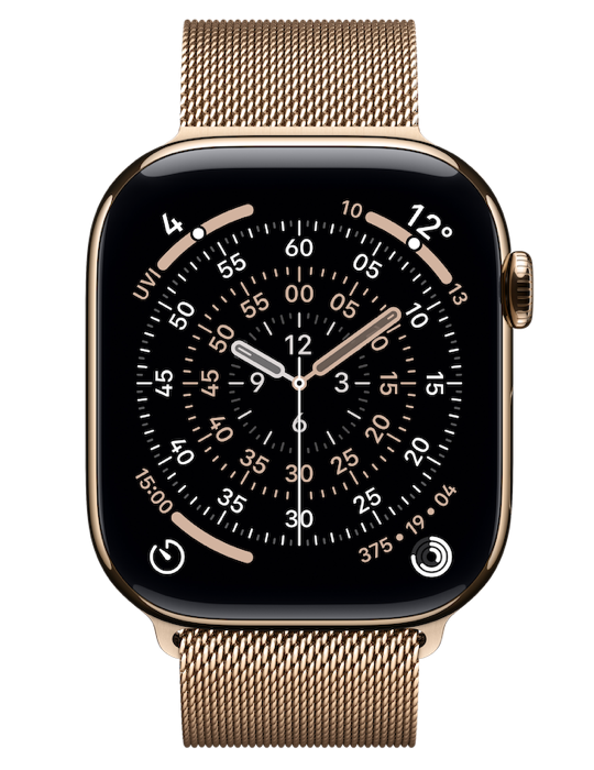 Apple Watch Series 11 GPS + Cellular 42mm zlaté titanové pouzdro se zlatým Milánským tahem, zlatý titan