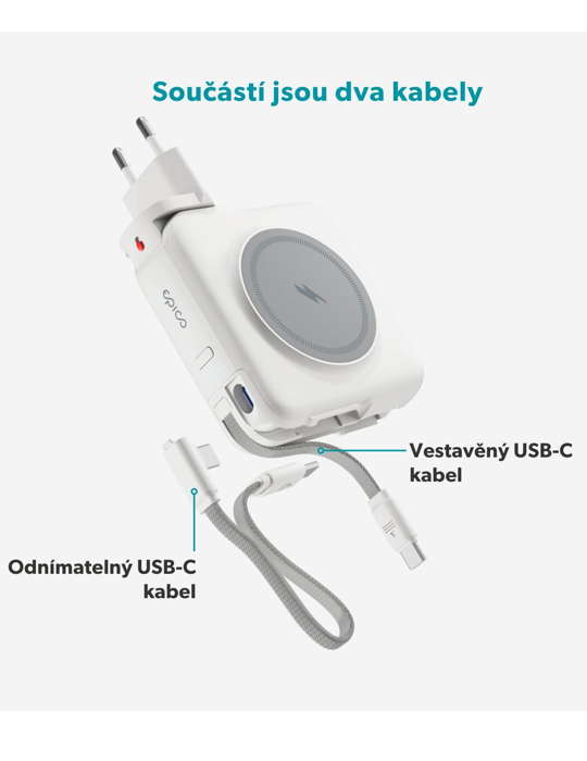 Cestovní powerbanka a síťový adaptér Epico UltraPack 3in1 10000mAh Mag+, bílá