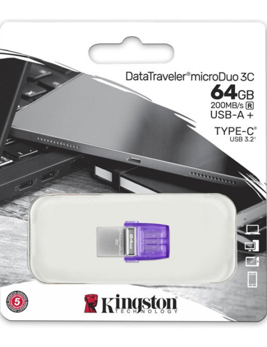 Flashdisk Kingston DataTraveler microDuo 3C 64GB 200MB/s dual USB-A + USB-C, šedá