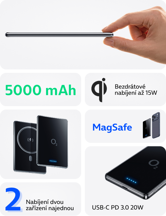 O2 MagSafe powerbanka 5 000 mAh ultratenká, černá