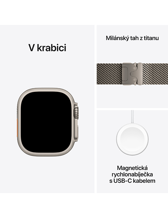Apple Watch Ultra 2 GPS + Cellular 49mm přírodně titanové pouzdro s přírodně titanovým Milánským tahem S, přírodní titan - Milánský tah S
