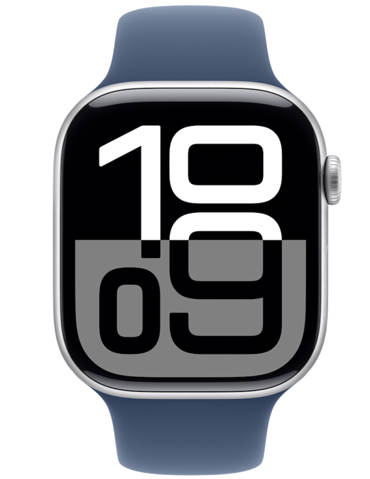 Apple Watch Series 10 GPS + Cellular 46mm stříbrné hliníkové pouzdro, stříbrná - denim sportovní řemínek S/M