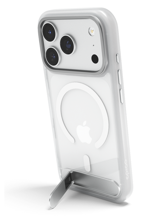 Kryt Epico HeroStand Pro Mag+ iPhone 17 Pro/18 Pro se skládacím stojánkem, transparent
