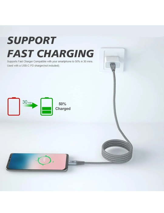 Kabel USB-C/USB-C 60W Nylon, šedá