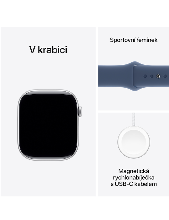 Apple Watch Series 10 GPS + Cellular 46mm stříbrné hliníkové pouzdro, stříbrná - denim sportovní řemínek S/M