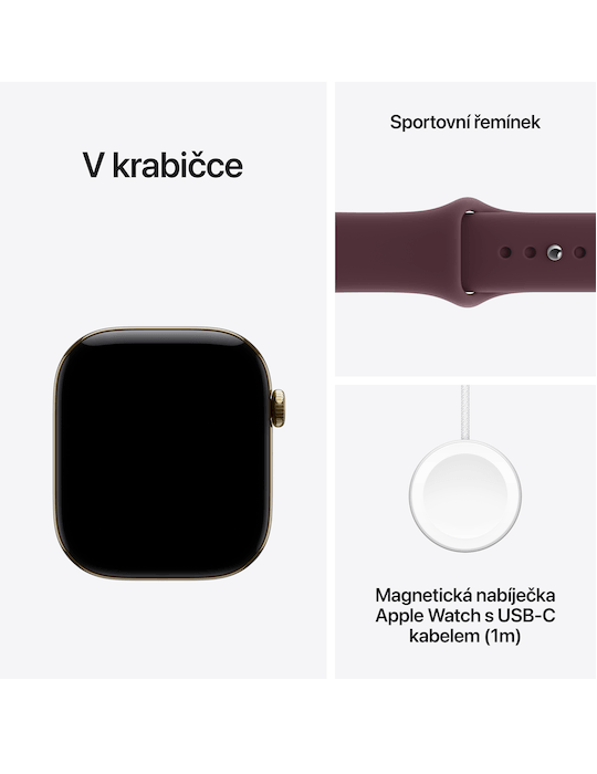 Apple Watch Series 12 GPS + Cellular 42mm, Titan zářivě zlatý/burg. červ. sport S/M