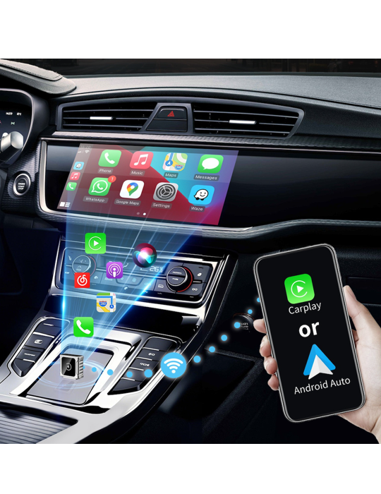 Carlink adapter Swissten pro Apple Carplay a Android Auto USB-A/C, stříbrná