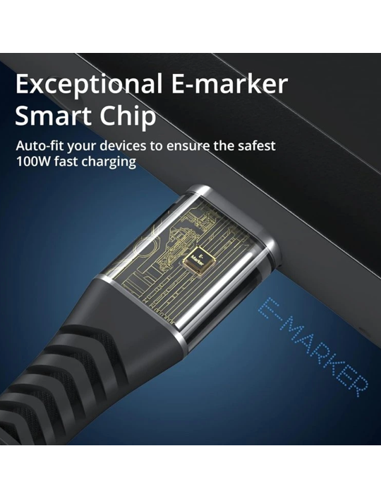 Kabel USB-C/USB-C100W Nylon, šedá