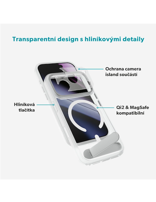 Kryt Epico HeroStand Pro Mag+ iPhone 17 Pro/18 Pro se skládacím stojánkem, transparent