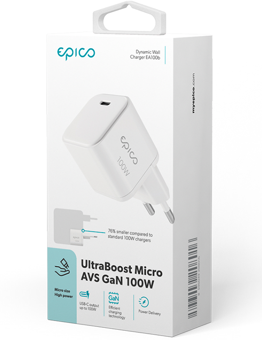 Dynamický síťový adaptér Micro AVS GaN 100W, bílá