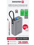 Cestovní powerbanka Swissten 25000 mAh s integrovaným kabelem USB-C, šedá