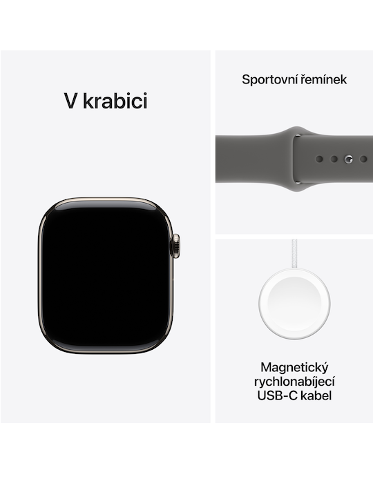 Apple Watch Series 11 GPS + Cellular 46mm přírodně titanové pouzdro se skálově šedým sportovním řemínkem S/M, přírodní titan