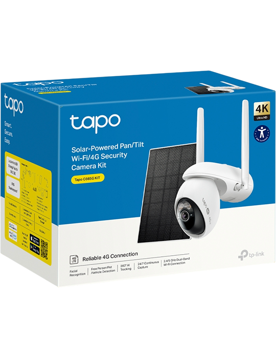 Solárně napájená bezpečnostní kamera s otáčením/naklápěním (Pan/Tilt), Wi-Fi a 4G LTE (Sada) Tapo C665G KIT, bílá