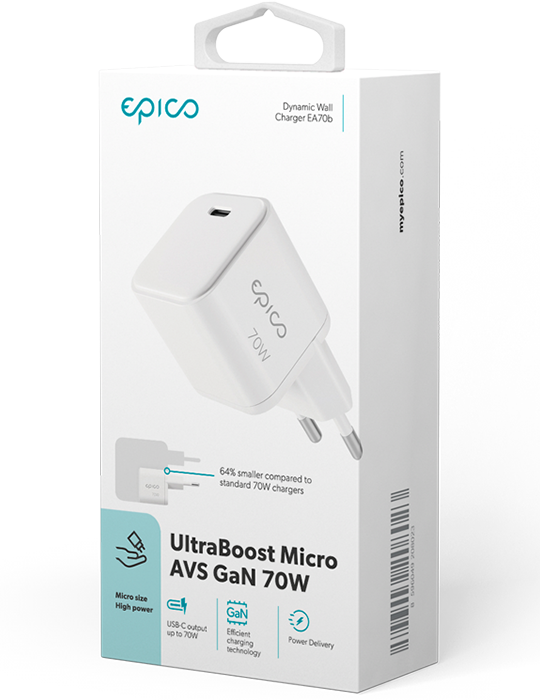 Dynamický síťový adaptér Micro AVS GaN 70W, bílá