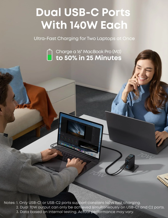 Nabíječka do sítě Anker 140W, 3xUSB-C, 1xUSB, šedá