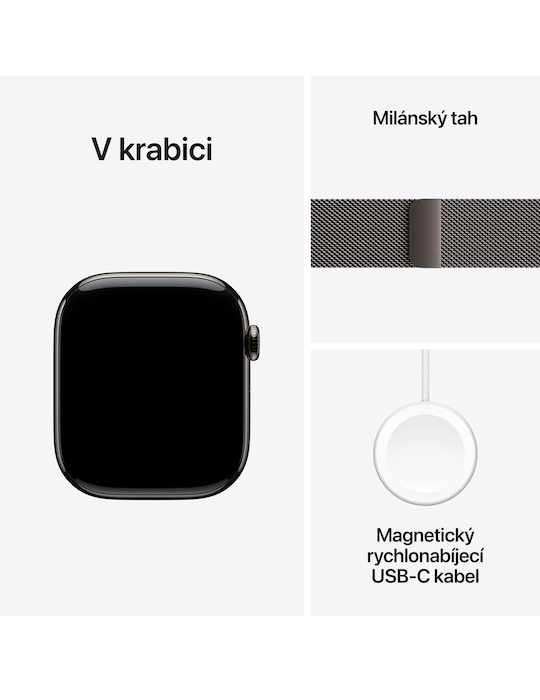 Apple Watch Series 11 GPS + Cellular 46mm břidlicově šedé titanové pouzdro s břidlicově šedým Milánským tahem S/M, šedý titan