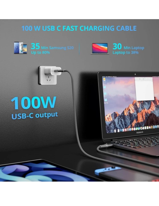 Kabel USB-C/USB-C100W Nylon, šedá