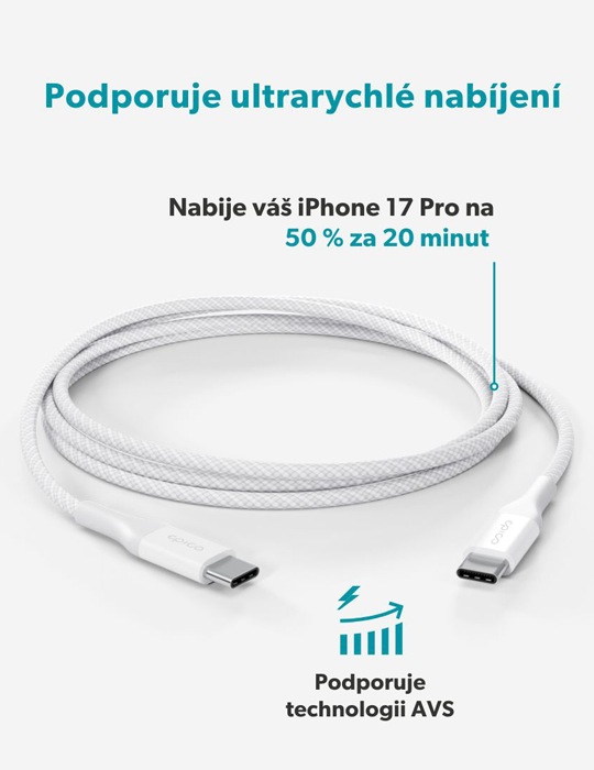 Kabel UltraLink USB-C, USB-C 240W 1.2m, bílá