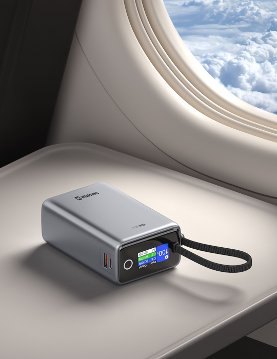 Cestovní powerbanka Swissten 25000 mAh s integrovaným kabelem USB-C, šedá
