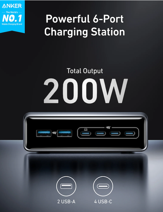 Nabíjecí stanice Anker Prime 200W 4xUSB-C, 2xUSB, černá