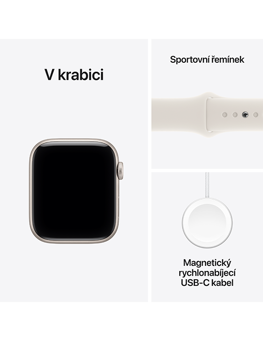 Apple Watch SE 3 GPS + Cellular 44mm hvězdné bílé hliníkové pouzdro s hvězdně bílým sportovním řemínkem S/M, hvězdně bílá