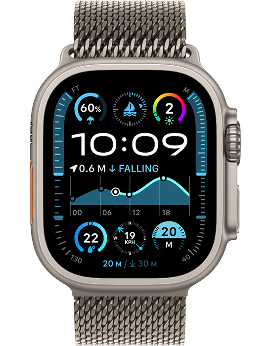 Apple Watch Ultra 2 GPS + Cellular 49mm přírodně titanové pouzdro s přírodně titanovým Milánským tahem S, přírodní titan - Milánský tah S