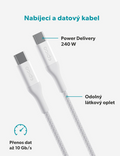 Kabel UltraLink USB-C, USB-C 240W 1.2m, bílá