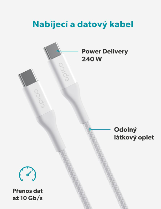 Kabel UltraLink USB-C, USB-C 240W 1.2m, bílá