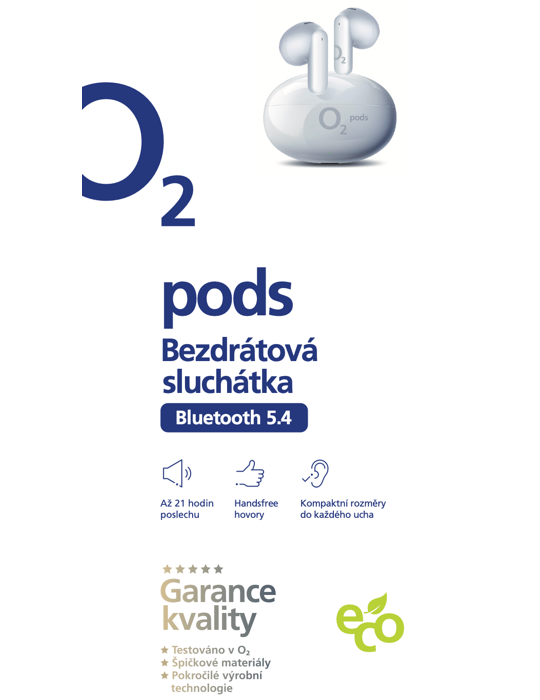 Sluchátka O2 pods, bílá