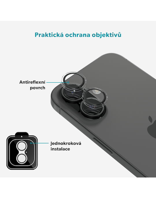 Ochranné sklo na čočky fotoaparátu iPhone 17, čirá