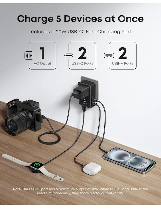 Nabíjecí stanice Anker Nano 20W 2xUSB-C, 2xUSB, s adaptéry pro zásuvky UK/US/AU/EU, černá