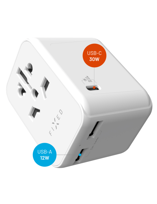 FIXED Voyager cestovní nabíječka 30W s USB-A a USB-C, bílá