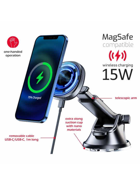 SWISSTEN MagSafe držák do auta s bezdrátovým nabíjením, 15W, černá