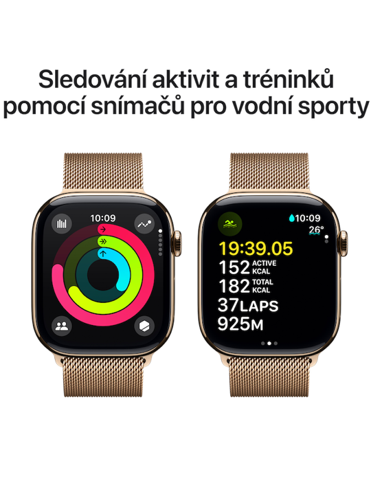 Apple Watch Series 10 GPS + Cellular 42mm zlaté titanové pouzdro se zlatým Milánským tahem, zlatá - Milánský tah