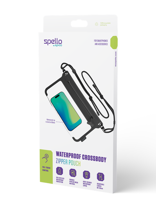 Pouzdro vodotěsné crossbody na zip, černá