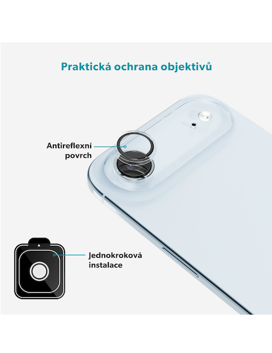 Ochranné sklo na čočky fotoaparátu iPhone 17 Pro a 17 Pro Max, čirá