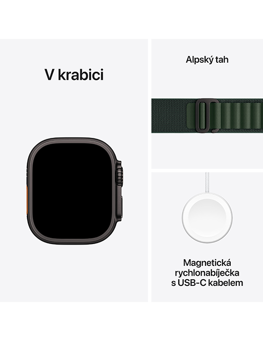 Apple Watch Ultra 2 GPS + Cellular 49mm černě titanové pouzdro s tmavě zeleným Alpským tahem S, zelená - Alpský tah S