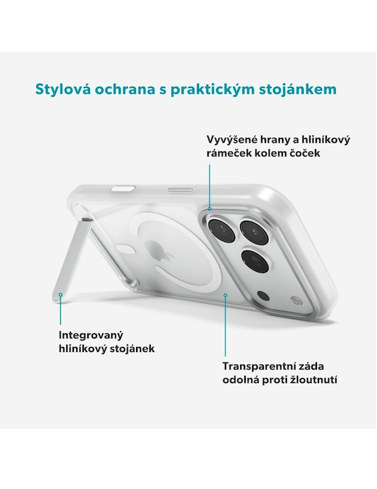 Kryt Epico HeroStand Pro Mag+ iPhone 17 Pro/18 Pro se skládacím stojánkem, transparent