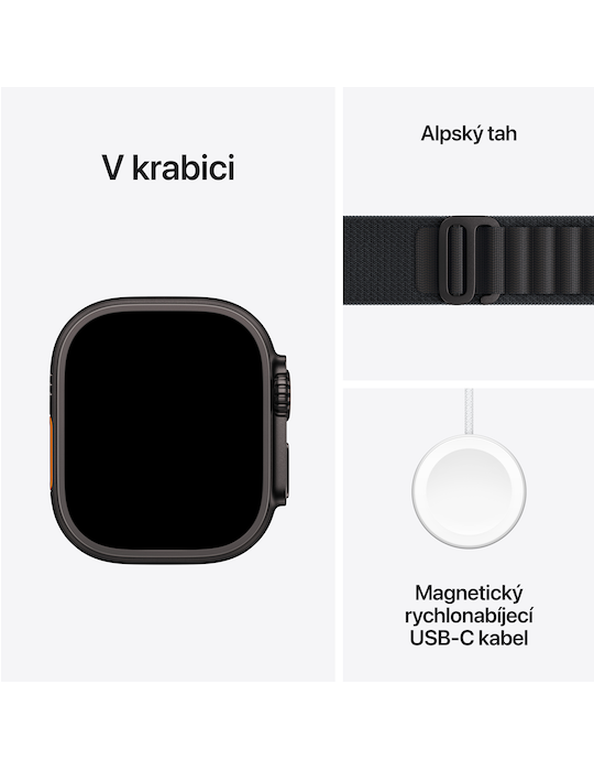 Apple Watch Ultra 3 GPS + Cellular 49mm černě titanové pouzdro s černým Alpským tahem L, černý titan