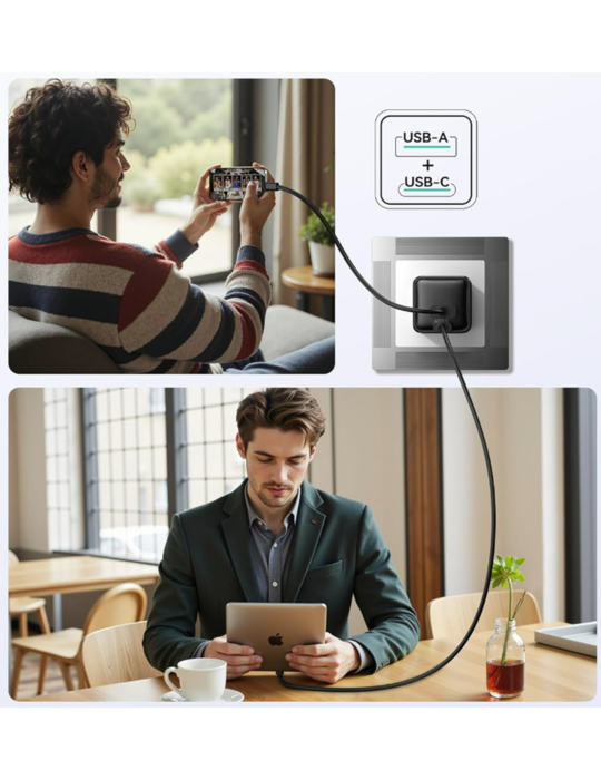 Kompaktní iPEAX GaN nabíječka 20W s USB-C PD/PPS a USB-A, černá