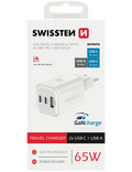 Nabíječka Swissten GaN 2x USB-C 65W USB-A 18W bílá, bílá