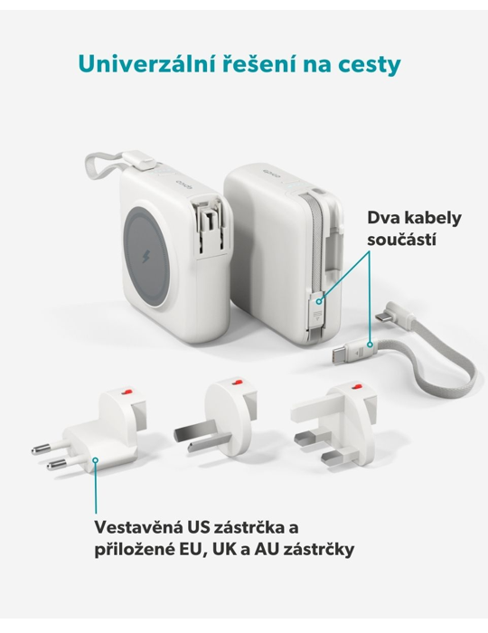 Cestovní powerbanka a síťový adaptér Epico UltraPack 3in1 10000mAh Mag+, bílá
