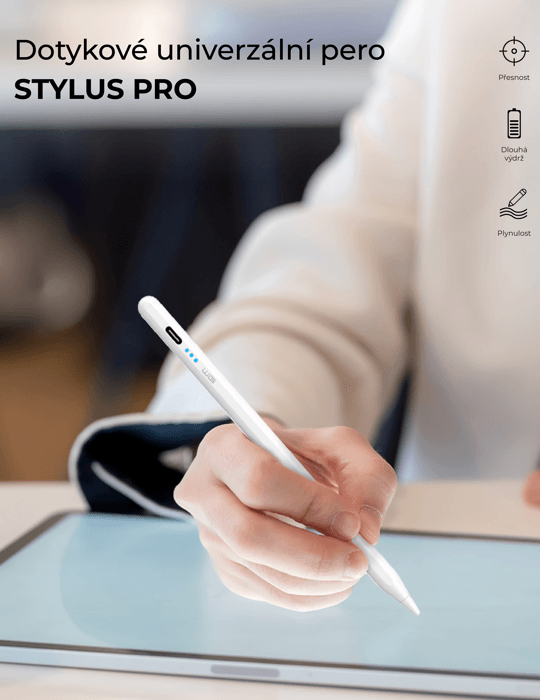 Univerzální pero WG Stylus Pro s magnetickým uchycením, bílá