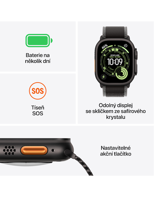 Apple Watch Ultra 3 GPS + Cellular 49mm černě titanové pouzdro s černě titanovým Milánským tahem S, černý titan