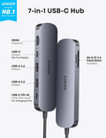 Dokovací stanice Anker 7v1 Nano 100W 2x USB-C, 2x USB, 1x HDMI, SD/MicroSD Slot, šedá
