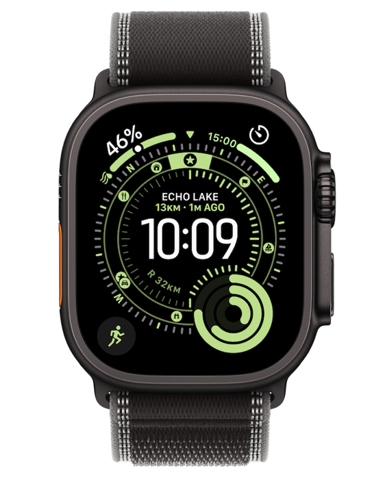 Apple Watch Ultra 3 GPS + Cellular 49mm černě titanové pouzdro s černě uhlovým Trailovým tahem S/M, černý titan