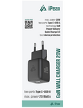 Kompaktní iPEAX GaN nabíječka 20W s USB-C PD/PPS a USB-A, černá