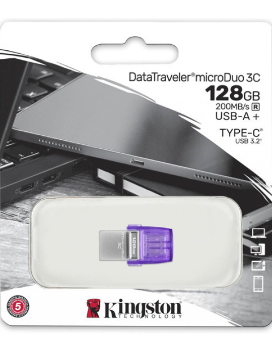 Flash disk Kingston DataTraveler microDuo 3C 128GB 200MB/s dual USB-A + USB-C, šedá